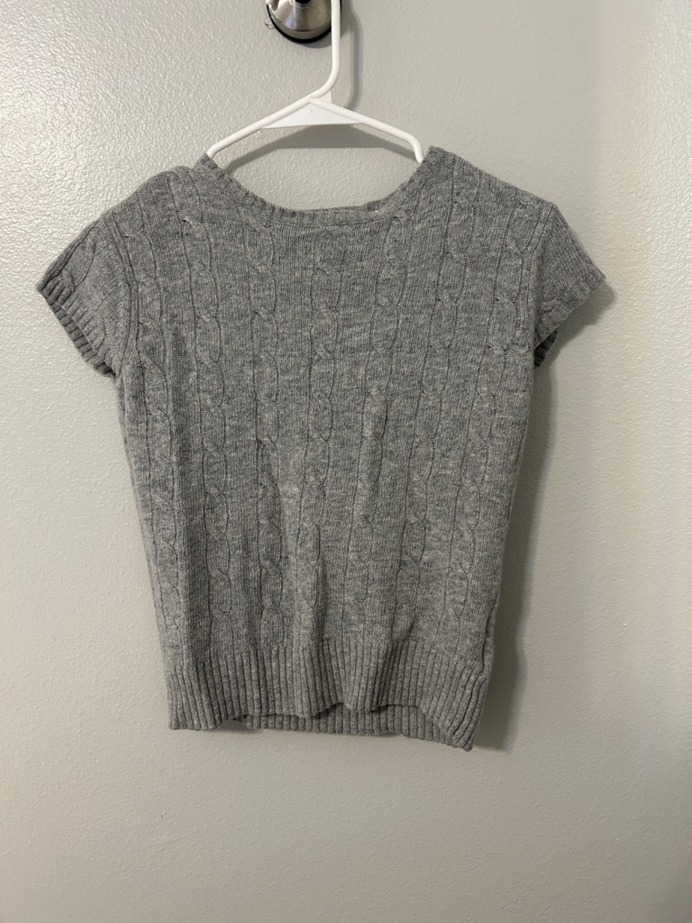 Tommy Hilfiger Gray Cable Knit Sweater with Pink Trim